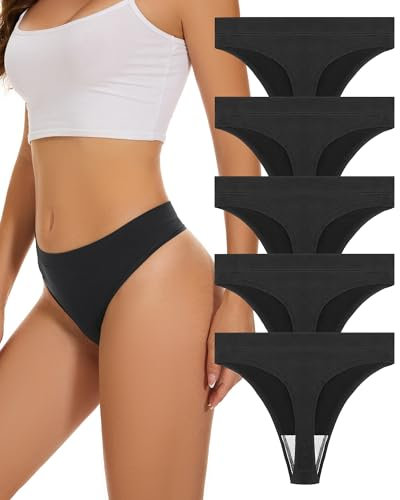 VOENXE String Tanga Damen Nahtlos,High Waist Sport UnterwäSche Frauen Mehrpack,Seamless Hohe Taille Breiter Bund Unsichtbarer Slip Tanga Fitness Women Thongs,Invisible Panties Underwear,5er Pack Set