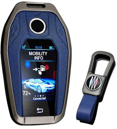 KUNIO Autoschlüssel Hülle Passt für BMW Display Key 5er 7er G01 G02 G05 G07 G11 G12 G30 G31 G32 I8 I12 I15 X3 X4 X5 X7 Schlüsselhülle Metall Schlüsselschutz Schlüsselanhänger B Blau