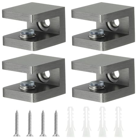 sourcing map Glass Shelf Clamp, 4Pcs Brass Glass Clamp for 5-8mm Thick Glass, Adjustable Glass Shelf Bracket Support Holder, Black