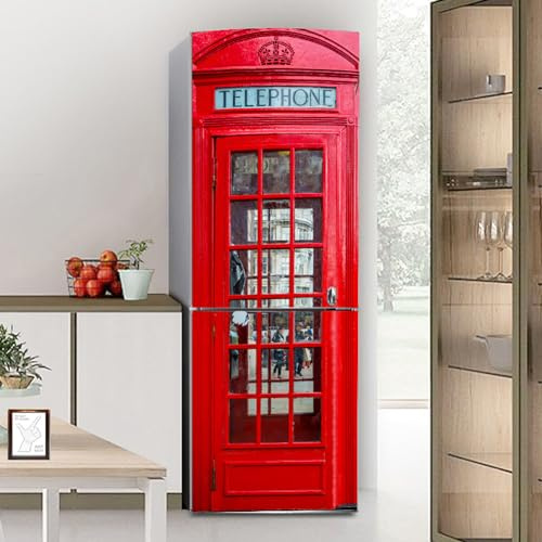 Fridge Wraps Kitchen Fridge Stickers Cover Full Doors, Fridge Sticker Full Covering Door Fridge Covers Skins wall Stickers for Kitchen Decal, Retro red Telephone Booth London