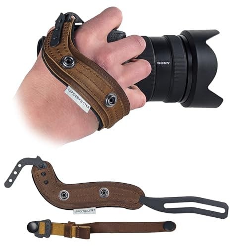 Spider Holster - SpiderPro Camera Hand Strap v2 with Snap Assembly and Optional Wrist Strap – DSLR and Mirrorless Compatible (Kodiak/Tanned Leather)