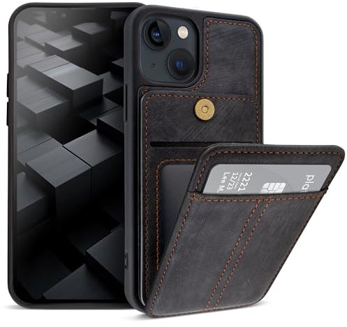 Moozy ElitePocket cover per 13/14, Custodia per telefono con porta carte, Copertura del telefono Custodia Posteriore compatibile con iphone 13/14, Grigio scuro