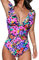 CUPSHE Damen Badeanzug V Ausschnitt Volants Bauchweg Raffungen Vintage Blumendruck Lace Up Einteilige Bademode Swimsuit Magenta Ditsy Print L