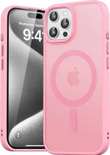 Natiiozie Magnetica Cover per iPhone 15 Pro Max Compatibile con MagSafe Custodia Traslucida Opaca Posteriore, Antiurto Anti-impronta Resistente ai Graffi Protettiva iPhone 15 Pro Max Case,Rosa