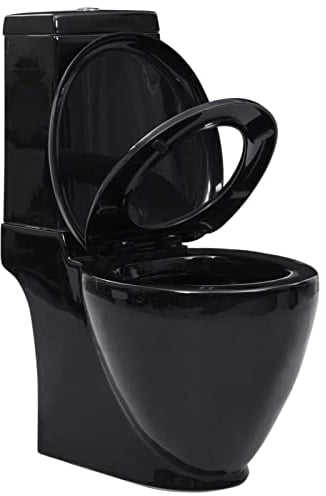 Homgoday Inodoro de cerámica con Cisterna Inodoro Completo,Inodoro de Suelo Incluye Cisterna con MecanismoTapa Amortiguada WC Retrete Negro