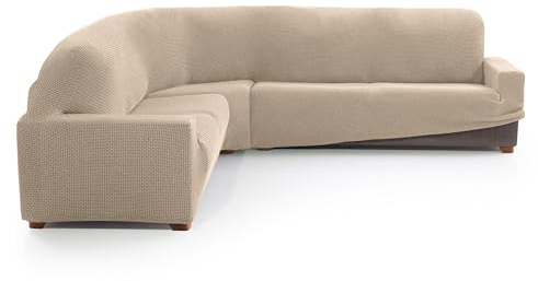 MAXIFUNDAS FUNDAS DE SOFA & CHAISE LONGUE. Funda Sofá Rinconera Relive Color Beige. Funda Protectora súper elástica para sofá rinconera.