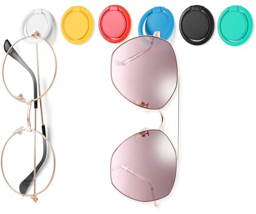 Mabor 6Pcs Sunglass Organiser Wall Hanging Adhesive Sunglass Holder for Wall Colored Wall Mounted Eye Glasses Organizer Sunglass Storage Organizer for Eyeglass Display