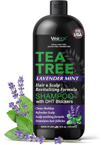 Lavendel- und Pfefferminz-Shampoo mit Teebaumöl, 100 % reines Teebaumöl, für trockene und juckende Kopfhaut, tiefe Feuchtigkeit und Reinigung, ohne Sulfate und Parabene, hergestellt in den USA, 400 ml