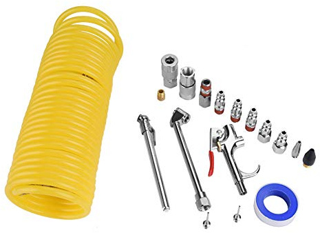Juego de accesorios para compresor de aire de 20 piezas con manguera, herramienta de compresor de aire, manguera de aire de rebote, pistola de aire y boquillas, conectores de compresor de aire