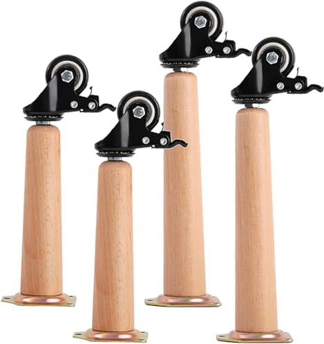 Generisch Verstellbare Möbelfüße 4er-Set Möbelbeine aus Massivholz konische Sofabeine mit Rollen Ersatz-Tischbeine aus Holz für Computertisch Esstisch (40 cm)