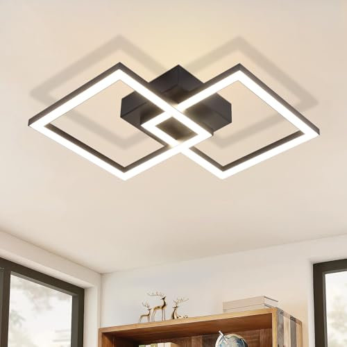 Homefire Deckenlampe LED Deckenleuchte Küche: 24W 4000K Küchenlampe Schwarz Wohnzimmerlampe Modern Design Flurlampe Neutralweiß Schlafzimmerlampe Eckig Deckenbeleuchtung für Wohnzimmer Flur