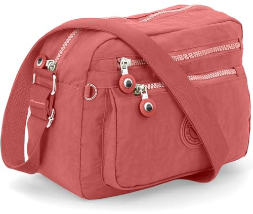 ekavale - Kleine Schultertasche aus Wasserabweisendes Nylon – Handtasche für Damen & Mädchen - Crossbody Bag - Leichte Umhängetasche (Koralle)