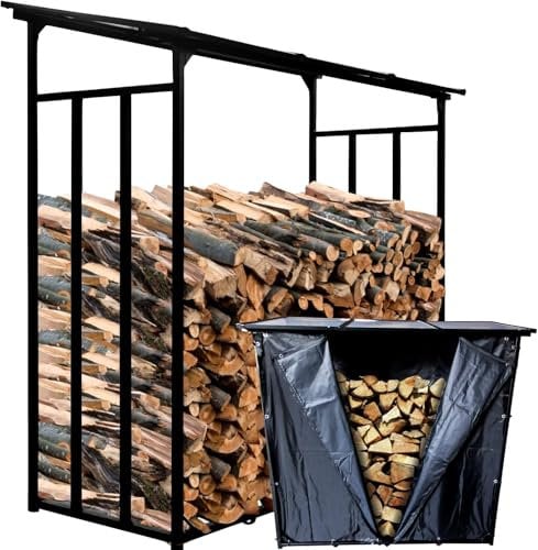 WIELS® Kaminholzregal außen 185x70x185cm, Brennholzregal außen XXL, Metall Kaminholzregal, Garten Kaminholzunterstand 3,3 SRM / 2,3m³ Kaminholzlager, Holzlager (Mit Wetterschutz, 185x70x185cm)