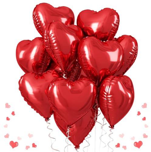 Herz Folienballon Rot, 10 Stück 18 Zoll Rot Helium Luftballon Valentinstag Herz Luftballons Romantisch Rot Party Dekoration Ballons für Geburtstag Hochzeit Verlobung Brautdusche Valentinstag
