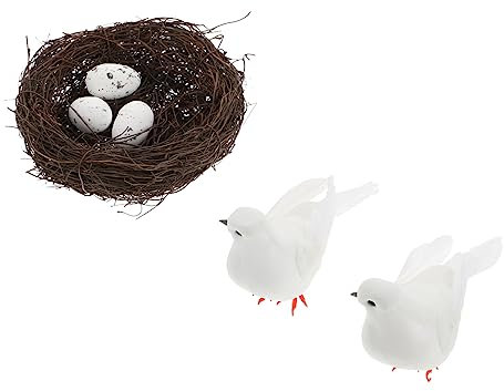 BESPORTBLE 1 Satz Weiße Tauben Modell Vogelfütterer intelligenter Vogelhäuschen Käfig Figur weihnachtsbaumdeko weihnachtbaumsdeko realistisches Vogelnest simuliertes Vogelnest Schaum