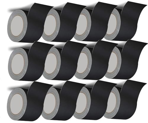 Schwarzes Gaffer-Klebeband 75mm x30m, 12 Rollen, 30-Yards pro Rolle, Schwer Zoll Gaffer Band Leicht Tränen,Non Residue Gaff Tape, Wasserdichtes Matte Tuch Gaffing Tape (Schwarz, 75mm x30m x 12 Rollen)