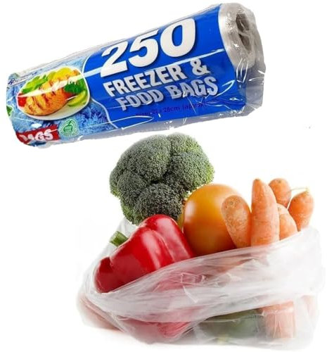 Large Food and Sandwich Bags Fridge Freezer Food Bags Rolls Food Sandwich Storage Cookie Kitchen Sweet Pouches Durable Poly Clear Sealed Leakproof (250)