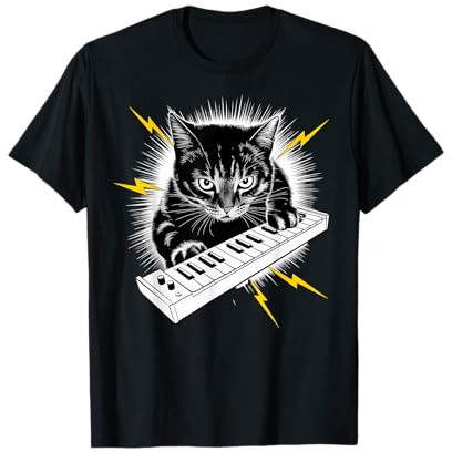Rockstar Synthesist Cat on Cat Synthesizer T-Shirt