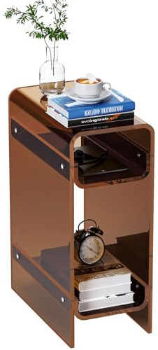 Dewrhiixe Beistelltisch aus transparentem Acryl, schmal, schmaler Beistelltisch für kleine Räume, schmaler Nachttisch, Nachttisch für Schlafzimmer, Wohnzimmer, Büro (Dunkelbraun, 22×40×55cm)