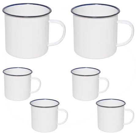 Taza de Latón Esmaltada. Pack 6 Tazas de Café, Decoradas o Blancas. Ideal para Bar, Restaurantes, Cafeterías, Hoteles, Colegios, Hostelería, Familias. Material Duradero y Antibacteriano (Blanca 9cm)