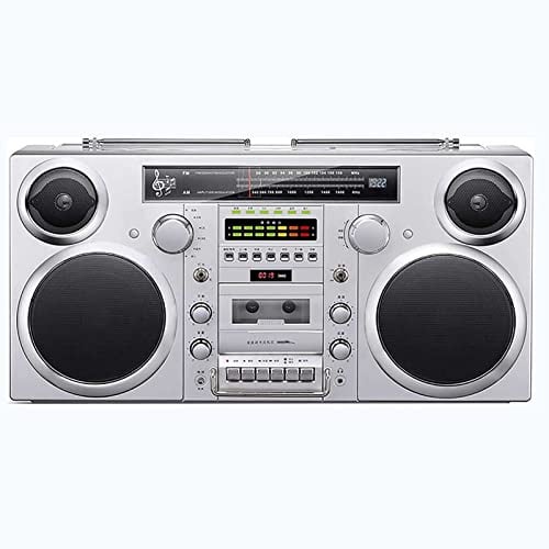 Retro CD Cassette Boombox with Bluetooth 5.0 AM FM Radio USB SD MP3 Playback Aux In Headphone Jack and Recording Function – Portable Music Player for Home and Travel (Silver)