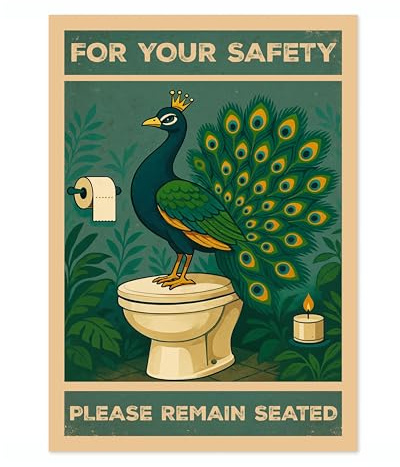 For Your Safety, Please Remain Seated Poster, Retro-Tier-Badezimmer-Druck, Comedy-WC-Wandkunst, A4 (nur Druck), 29,7 x 21 cm