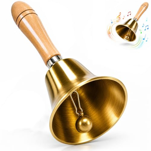 Weihnachtsglocke, Handglocke aus Messing mit Holzgriff und klarem Klang | Robuste Verarbeitung, ergonomisch geformter Griff, vielseitige Tischglocke für Schule, Service, Hochzeit und Tiertraining