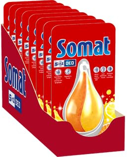 SOMAT Déodorant 5 en 1 citron et orange (jusqu'à 8 x 65 lavages), déodorant pour lave-vaisselle pour neutraliser les odeurs pour une fraîcheur hygiénique et un parfum de lave-vaisselle sans danger