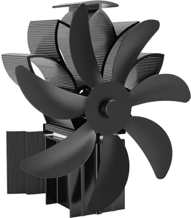 Denash Ventilatore per Stufa a Legna Efficiente Alimentato a Calore 7 Pale per Caminetto Stufa a Legna Bruciatore a Pellet - Montaggio a Parete/