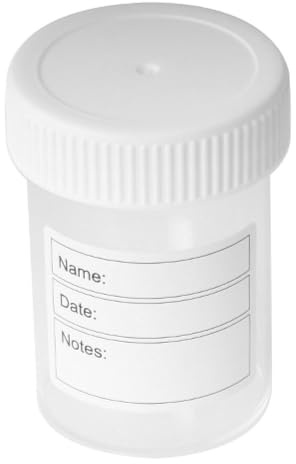 easi-med 6 x 60ml Clear Specimen Liquid Container Sample Pots - Secure Fit Screw Top White Lids & Printed Clear Identification ID Label