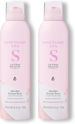 Sanctuary Spa Lily and Rose Natural Oils Ultra Rich Shower Burst, No Mineral Oil, Cruelty Free and Vegan Foaming Body Wash, 200ml (Pack of 2)