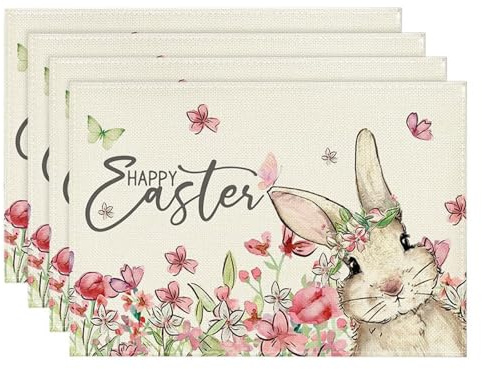 4 Stück Tischset Ostern, Platzset Ostern, Tischsets Abwaschbar, Tischsets Stoff, Osterdeko Tisch, 45x30CM Platzdeckchen Für Frühling, Party, Feier, Esstischdekoration Drinnen Urlaub Party Deko