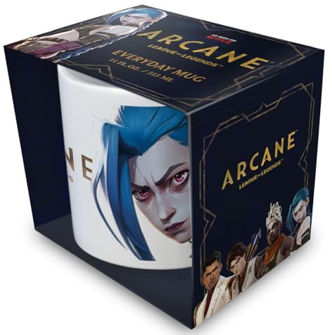 Arcane Jinx and Vi Tazza bianca da 315 ml, licenza ufficiale Netflix League of Legends, tazza da 315 ml con personaggio
