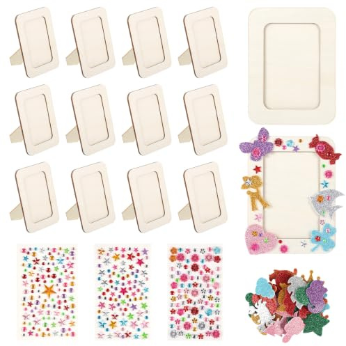 efuturetime 14 Stk. Kinder Holzbilderrahmen zum Bemalen 16 × 12cm | Bilderrahmen Holz zum Basteln mit Aufkleber, Holzrahmen Natur für DIY, Picture Frame für Geburtstagsfeier, Geschenk
