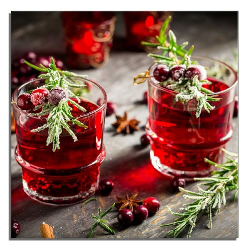 Wallario Wandbild aus Acryl, 50 x 50 cm, freischwebende Optik - Winterlicher Cranberry-Punsch mit Rosmarin