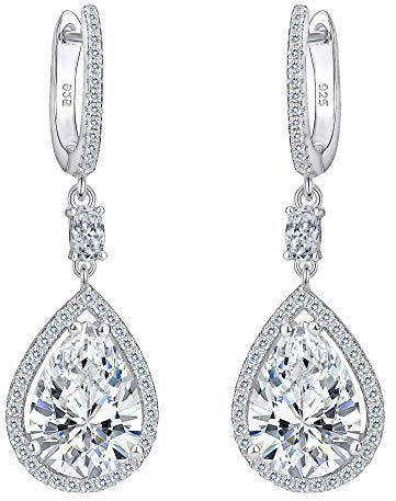 EVER FAITH® Damen 925 Sterling Silber Cubic Zirkonia Hochzeit Tropfen Pierced Dangle Ohrringe klar