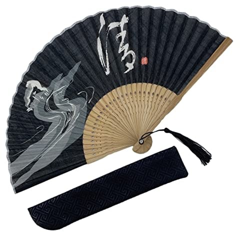 Eastern Wind balck Japanese silk hand folding fan.handheld foldable rave fan 8.3in