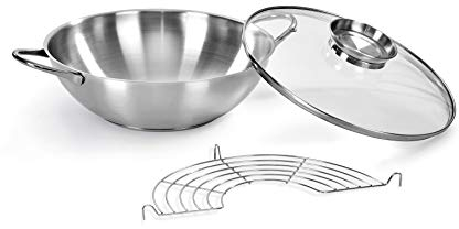 Wok inox 18/10, ø28 cm, capacité 3,75 lt, couvercle avec polomo aroma, fabriqué en Italie