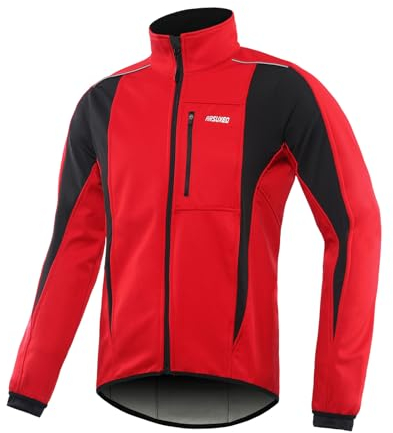 ARSUXEO Veste cycliste hommes veste de course Coupe-vent Softshell Winter Thermal respirant Bike Outterwear 15K Rouge XL