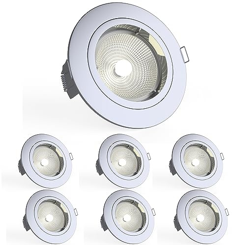 National Lighting Recessed Lighting - Mains Powered LED Spot Lights Downlights for Ceiling - IP20 Rated GU10 Fitting for Halogen or LED - Chrome Finish, Fixed Version – Pack of 6