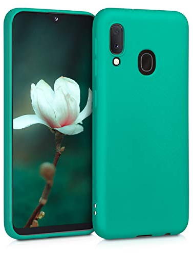 kwmobile Case kompatibel mit Samsung Galaxy A20e Hülle - Schutzhülle aus Silikon metallisch schimmernd - Handyhülle Metallic Türkis