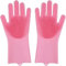 Silikon Spülhandschuhe mit Scrubber, Abwasch Reinigungshandschuhe, Wiederverwendbare Hitzebeständige, Magische Handschuhe für Küche, Bad, Auto, Pet Hair Care (rosa)