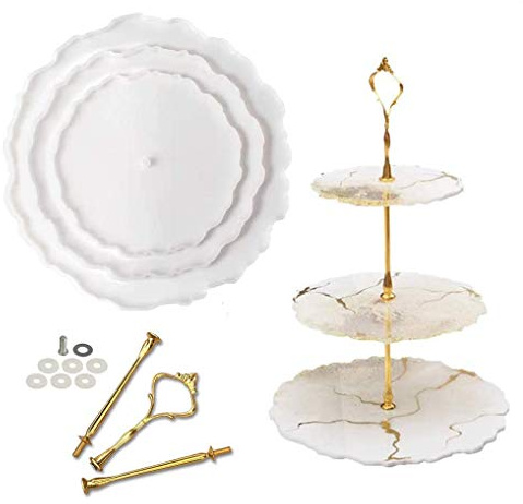 ResinWorld Resin Tray Moulds, Geode Resin Stand Mold with 3 Tier Tray Hardware Fittings for Making Resin Stand Tray