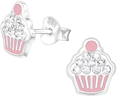 Silberne Ohrstecker, Cupcakes mit Kristallen