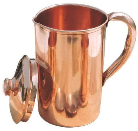 TreegoArt Wasserkrug aus reinem Kupfer, auslaufsicher, nahtlos, glatte Oberfläche, 2 l, 1 Stück