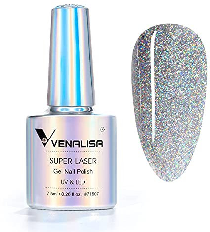 VENALISA Holographic Gel Nail Polish Silver Glitter Effect Sparkling Colors Soak off UV LED Nail Lamp for Nail Starters at Home