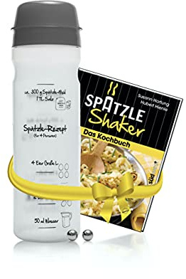 Einsteiger-Set zum Spätzle selber machen mit Spätzle-Shaker 875ml schwarz 4 Portionen & Rezeptbuch (8. Auflage, Verlag Südwest) Alternative zur Spätzlereibe, Spätzlepresse, Spätzlesieb, Spätzlehobel