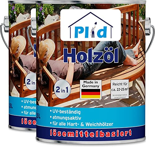 Plid® Holzöl Pflegeöl Holzschutz Imprägnieröl Gartenmöbel Teakholzöl Holzlasur Holzschutzöl Holzpflegeöl Holz Öl Außen zum Holzschutz für alle Hart- und Weichhölzer Douglasie 5L