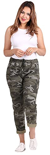 Candid Styles Ladies Italian Lagenlook Italian Magic Pants Stretch Camouflage Drawstring Joggers#(Khaki Magic Pants (UK 8-14) #Womens)