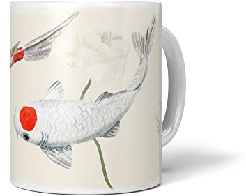 Paul Sinus Dekorative Tasse mit schönem Motiv Pastelltöne Koi Karpfen Wunderschön Kunstvoll Blumen